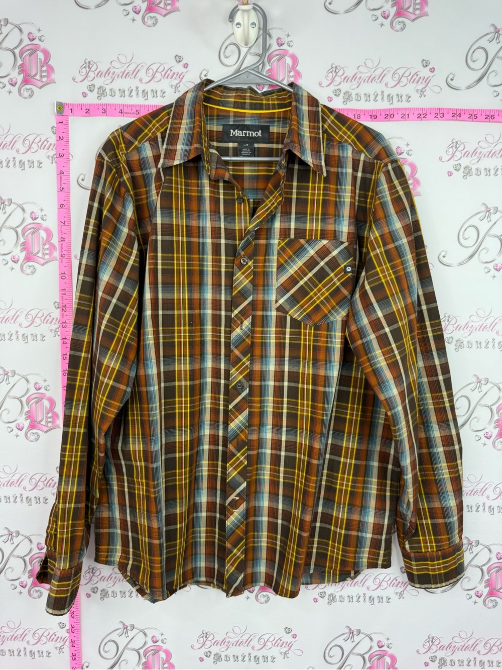 Marmot Men's Plaid Button-Up Shirt in Brown, Yellow, Blue